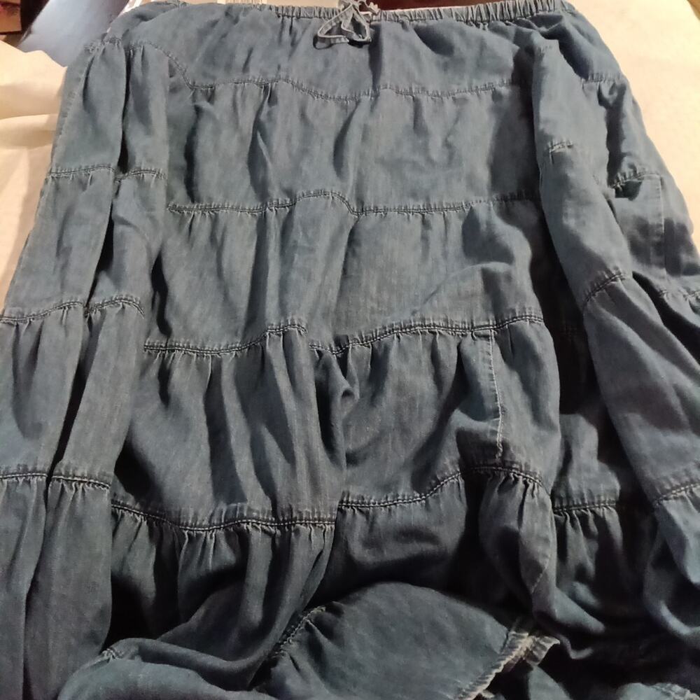 Women's Cotton Skirt Tiered Denim Peasant Boho Long 18/20 Cottage Core Prairie